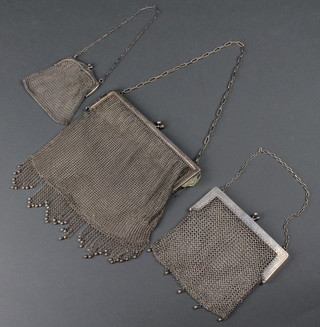 Three silver plated mesh purses
