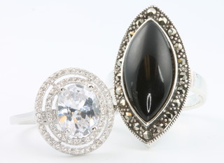 A silver and paste dress ring size P 1/2, ditto onyx set ring size N 1/2 