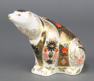 A Royal Crown Derby Imari pattern polar bear paperweight with silver stopper 4" 
