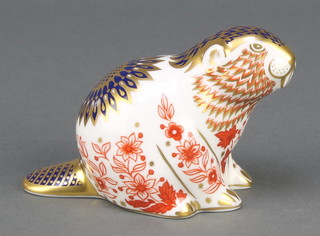 A Royal Crown Derby Imari pattern beaver paperweight with gold stopper 4" 