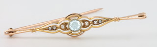 A 15ct yellow gold gem and pearl set bar brooch 4.8 grams
