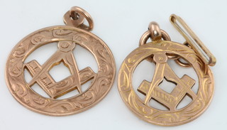 Two 9ct yellow gold Masonic fobs 7.5 grams
