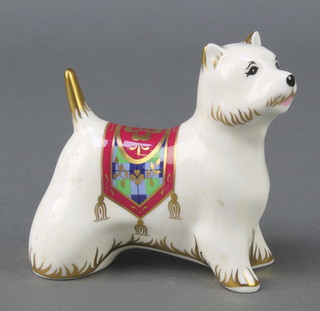 A Royal Crown Derby Imari pattern West Highland Terrier paperweight with gold stopper 4" 