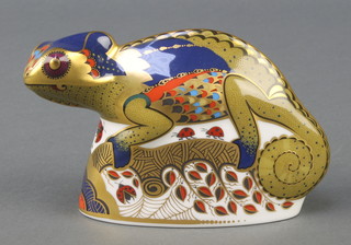 A Royal Crown Derby Imari pattern chameleon paperweight with gold stopper 5"  