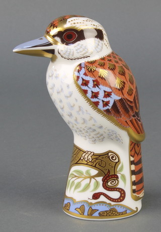 A Royal Crown Derby Imari pattern kookaburra paperweight with gold stopper 5"  