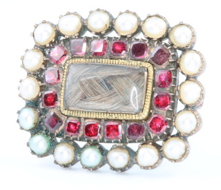 An antique pearl and paste in-memoriam brooch 