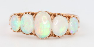 A Victorian yellow gold 5 stone opal ring, size Q