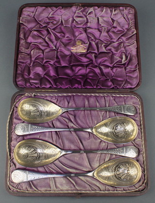 A cased set of 4 Victorian silver plated serving spoons