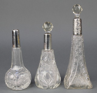 A silver mounted tapered glass scent Chester 1912 8", 2 other mounted scents