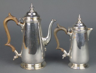 A Queen Anne style silver plated coffee pot with fruitwood handle 8", a smaller ditto 7" 