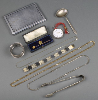 A lady's silver fob watch and minor jewellery etc 