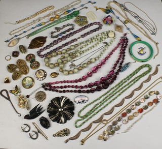 Two silver and enamelled brooches and minor costume jewellery 