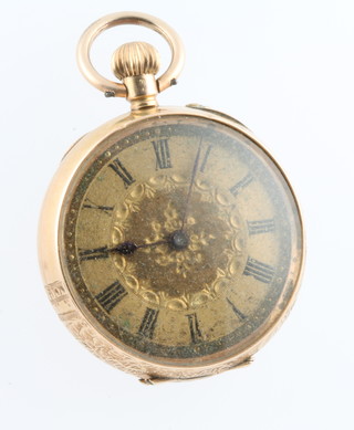 A lady's 14ct yellow gold fob watch with chased decoration 