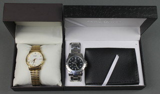 A gentleman's steel cased Philip Mercier quartz wristwatch, a gentleman's gilt cased Rotary quartz calendar wristwatch (both boxed) 