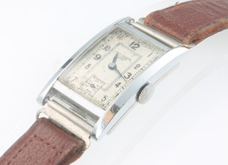 A gentleman's Art Deco steel cased wristwatch the dial inscribed C Bucherer with seconds at 6 o'clock 