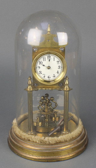 A German Edwardian D. PR 400 day clock with enamelled dial and Roman numerals, the back plate marked DPR 144687 Made in Germany 1930, compete with glass dome 