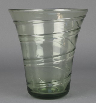 A Whitefriars green glass spiral vase 8" 
