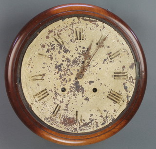 A 19th Century Continental wall clock, the 12" circular painted dial contained in a mahogany case 