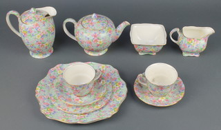 A Royal Winton Grimwades Marian pattern part tea set comprising teapot, milk jug, cream jug, sugar bowl, 2 tea cups, 2 saucers, a small plate and sandwich plate