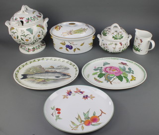 A Royal Worcester Evesham casserole pot and cover, and do. serving plate, a Portmeirion Botanic Gardens tureen, cover and ladle, a ditto jug, a tureen and lid, 2 serving plates  