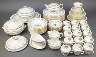 A Wedgwood Appledore part tea and dinner service comprising 15 tea cups, 11 saucers, 12 small plates, 12 medium plates, 12 dinner plates, 2 tureens and lids, 2 oval meat plates, sauce boat, teapot, cream jug, sugar bowl, 12 soup bowls 
