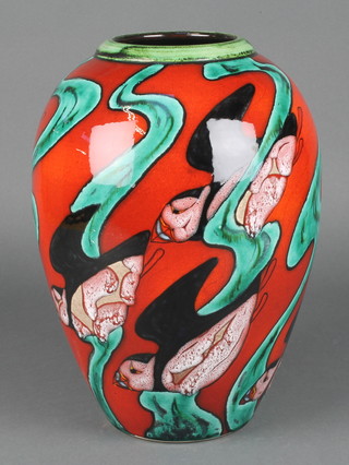 A Poole oviform vase decorated with puffins by Nicola Massarella, boxed 12" 