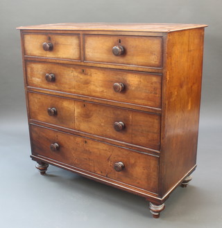 Kerby of 546 Oxford Street, a Victorian mahogany rectangular chest of 2 short and 3 long drawers with tore handles, raised on turned supports 41"h x 42"w x 21"d 