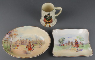 A Royal Doulton series ware mug D4750 5 1/2", a ditto dish Chelsea Hospital 7979 9" and a bowl Hampton Court 11" 