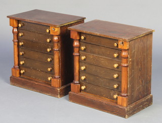 A pair of 19th Century pine Wellington style collectors chests of 6 drawers with columns to the sides 16"h x 15"w x 9 1/2"d 