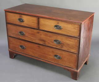 A 19th Century mahogany chest of 2 short and 2 long drawers with brass oval plate drop handles, raised on bracket feet 30"h x 42 1/2"w x 19"d 