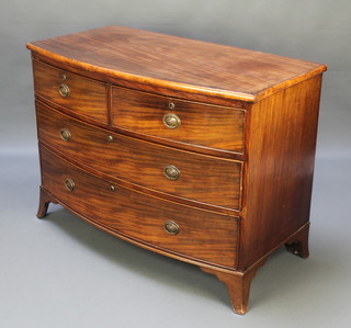 A Georgian mahogany bow front chest of 2 short and 2 long drawers, raised on splayed bracket feet 30" x 41" x 22" 
