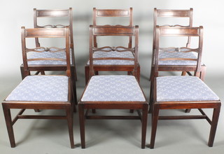 6 19th Century mahogany bar back dining chairs with pierced shaped mid rails and upholstered drop in seats 