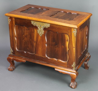 An Italian style walnut coffer with hinged lid and brass mounts raised on cabriole claw and ball supports 25 1/2"h x 31"w x 17"d 