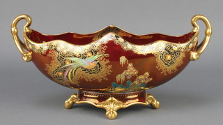 A Carlton Ware Rouge Royale 2 handled bowl decorated with exotic birds amongst flowers 13 1/2" 