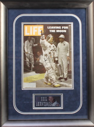 Neil Armstrong, a signed cover of Life Magazine "Leaving For The Moon" dated July 25 1969, the front cover showing Neil Armstrong setting out to the launch pad, together with certificate of authenticity, framed and glazed, 27" x 20" 