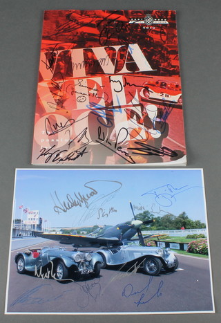 A 2010 Goodwood Festival of Speed programme, the cover signed by Kerry Earnhardt, Win Percy, Kevin McCloud, Tony Jardine, together with a coloured photograph of a Spitfire and 2 vintage cars signed by Nick Mason of Pink Floyd   