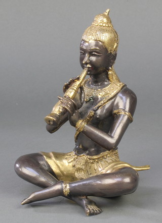 A Burmese gilt bronze figure of a seated musician 6" 