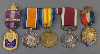 A group of 3 medals to 7681484 Pte. E V Clinton comprising British War medal, Victory medal and George V issue Army Long Service Good Conduct medal with bar Regular Army together with a Royal Antediluvian Order of the Buffalos Allied Victory Commemorative medal named to Lance Corporal E V J Clinton Military Police Gibraltar and a Buffalos George V Jubilee medal 