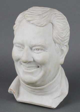 A carved marble portrait bust of a smiling gentleman 14" 