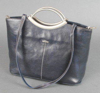 A Cuoieria Fiorentina Italian blue leather and metal mounted lady's hand/shoulder bag 8" x 12" 