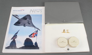 A quantity of Concorde memorabilia together with a cheque book holder, cufflinks, postcard, menus etc 