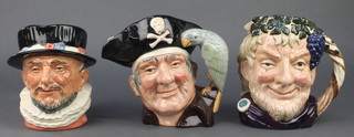 3 Royal Doulton character jugs - Long John Silver D6335 6 1/2", Beefeater D6206 6" and Bacchus D6505 7" 