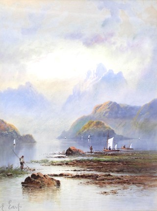 E Earp, watercolours a pair, signed, mountainous landscapes with cattle figures 17" x 12 1/2" 