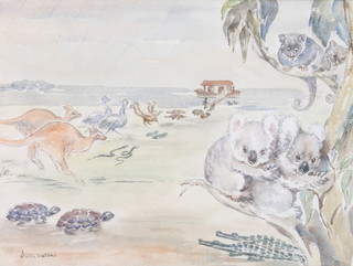 Joan Waters, watercolour signed, Australian study of animals 9" x 12" 