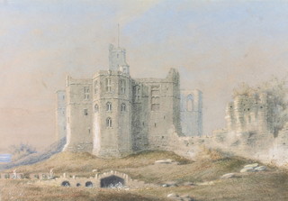 E S Drummond, watercolour, signed, a view of Warkworth Castle Northumberland 11 1/2" x 17" 