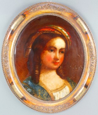 A 19th Century Continental reverse painting on glass, portrait of a young girl 17 1/2" x 14" 