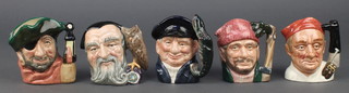 5 Royal Doulton character jugs - Smuggler D6619 4", Merlin D6536 4", Bootmaker D6579 4", Lobster Man D6620 4" and The Lumberjack D6613 4" 