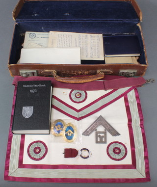 An Edwardian silver Past Masters Masonic jewel and apron and minor jewels etc 