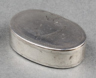 A George III oval silver patch box with chased vacant cartouche Birmingham 1799 1 1/4", 10 grams