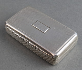 A Victorian silver rounded rectangular snuff box with engine turned decoration inscribed Thomas Wright Railway Hotel Birmingham 1838, 46 grams 2 1/2" x 1 1/4" 